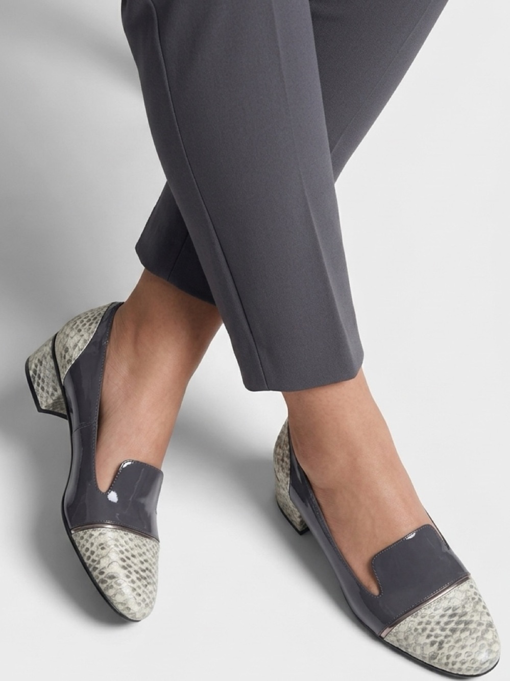 LOGO by Lori Goldstein Gray Patent & Snake-Print Block Heel Loafers